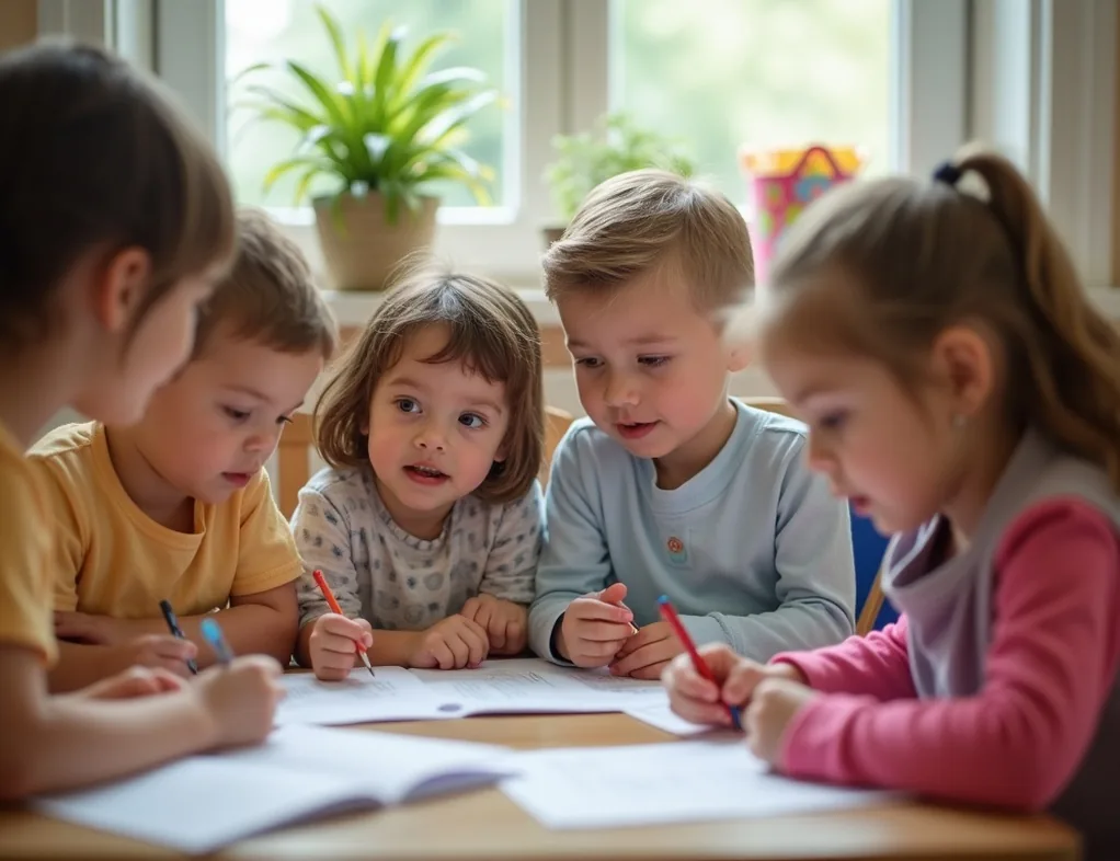 Playful English classroom with children actively participating